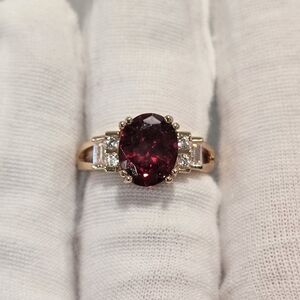 2.44 Carat Lab Created Garnet Gold Plated 925 Sterling Silver Ring Size: 6